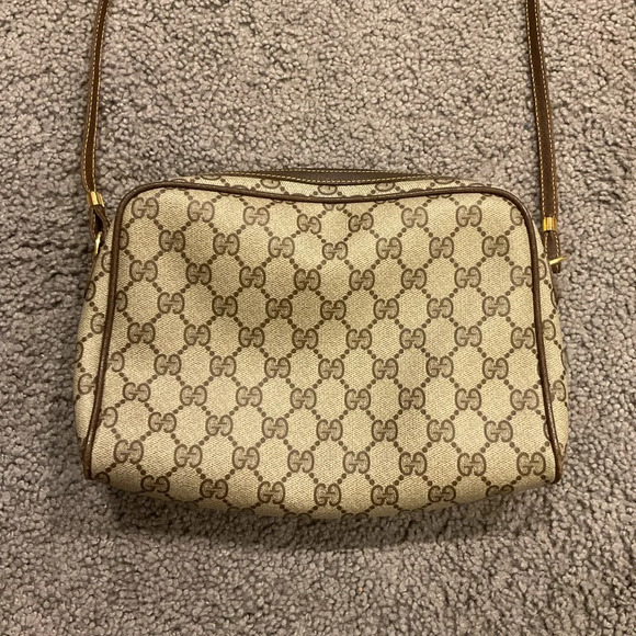 Gucci Vintage 90s Monogram Brown Leather Crossbody Purse Shoulder Bag Y2K Gift! - Picture 3 of 12